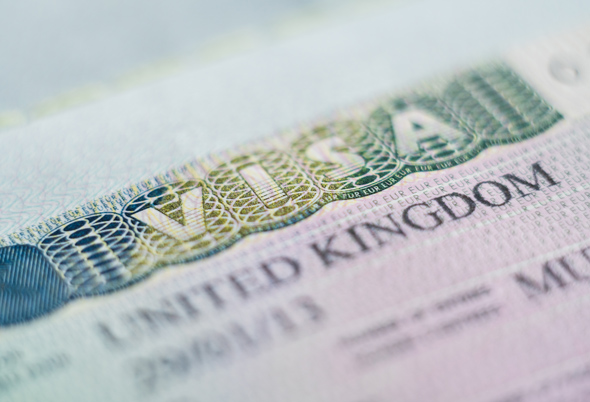 United Kingdom: close up of British visa header in passport